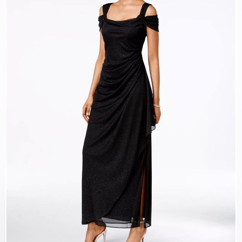 Alex Evenings Size 18 Cold-Shoulder Draped Metalic Gown